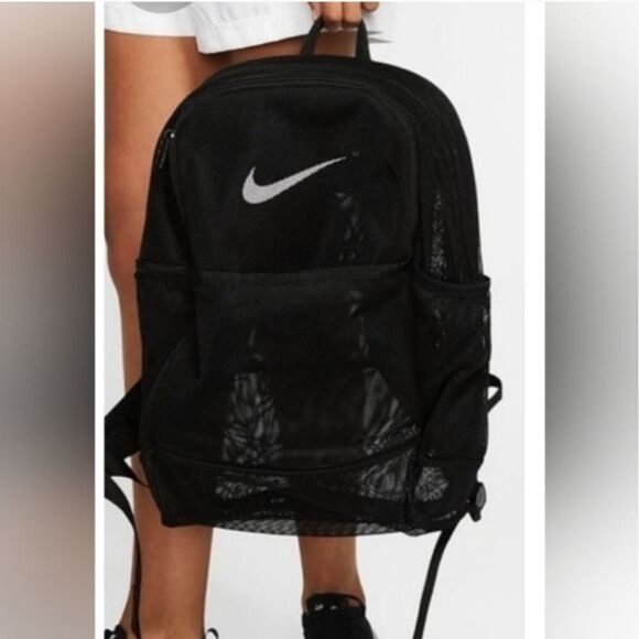 Nike Handbags - Nike Brasilla Mesh Backpack Black White Logo Swoosh Unisex School Concert Travel
